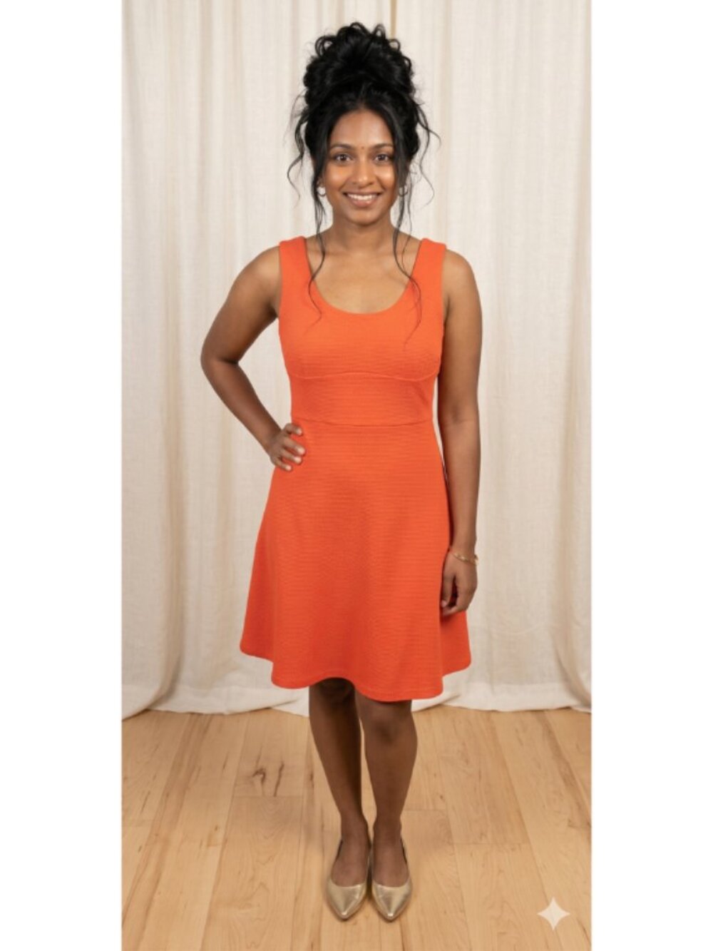 JM Collection Orange A-Line Babydoll Mini Dress Waffle Textured Size 10P